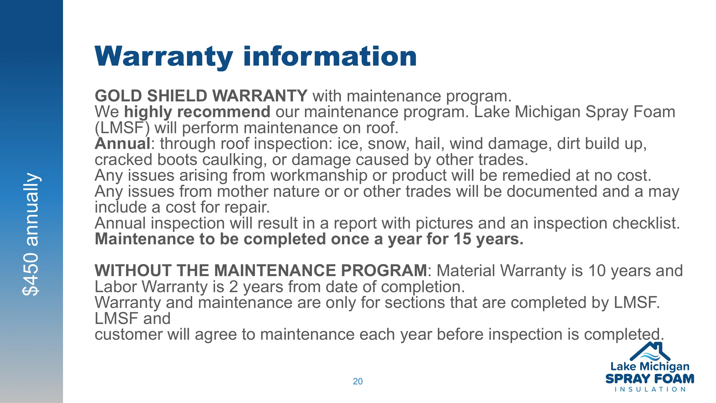 Gold Shield Warranty information and maintenance program details